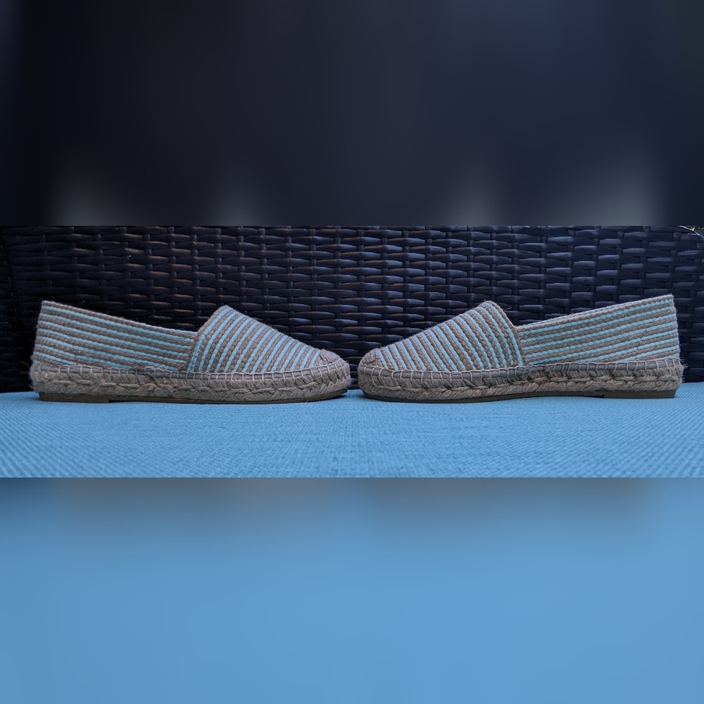 NWOT Size EU 37, 8 By Yoox Tan & Aqua Striped Espadrilles